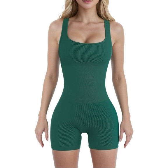 Wangmeiwg Seamless Yoga Bodysuit With Removable Padded Bra & Threaded Spandex Shorts Women's Compression Workout Yoga Mat Long Set