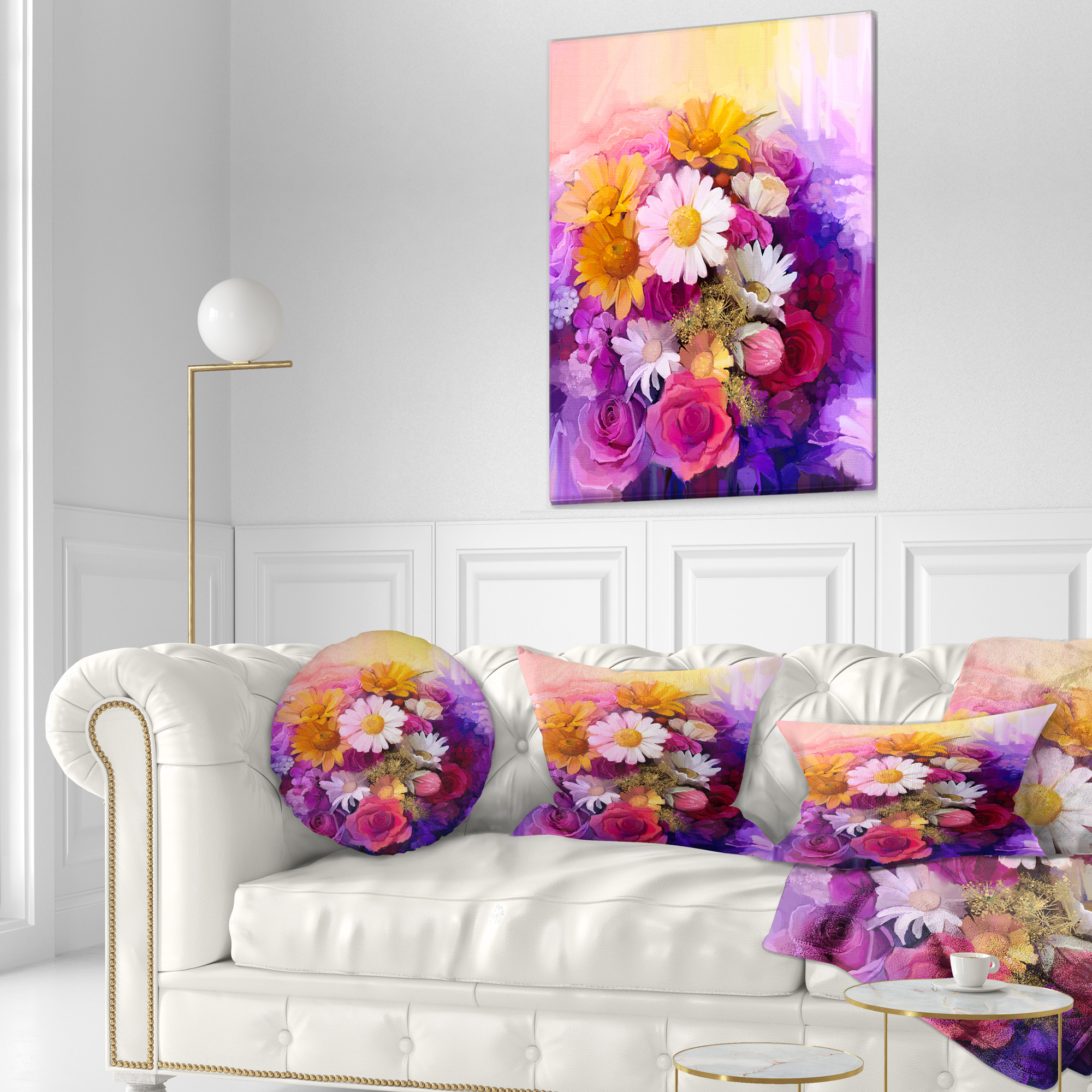 Designart Colorful Bouquet of Different Flowers - Floral Throw Pillow - 12x20