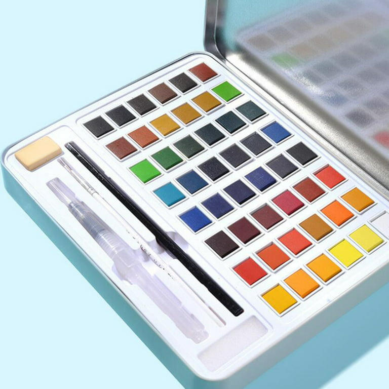 woocolor Watercolor Paint Set in Portable Box, 24 Vivid Colors with Brush, Palette, Sponge, Watercolor Paper, Watercolor Trav