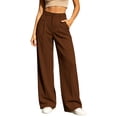 thumbnail image 2 of ClodeEU Women's High Waist Straight Leg Dress Pants with Pockets ,Business Casual Work Trousers Brown,Women's Plus L, 2 of 7