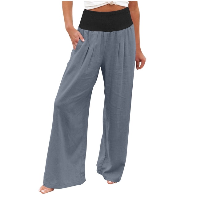 FNFYFH Clearance Women's Soft Linen Cotton Pants Loose Fit High Waist Solid Color