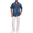 thumbnail image 2 of INSPIRE CHIC Men's Denim Chest Pockets Western Retro Short Sleeve Shirts S Dark Blue, 2 of 5
