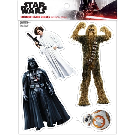 Disney Star Wars Decals – Set of 4 Outdoor Rated Vinyl Stickers Waterproof Vinyl for Car Laptop or Water Bottle – Darth Vader Chewbacca Princess Leia BB-8