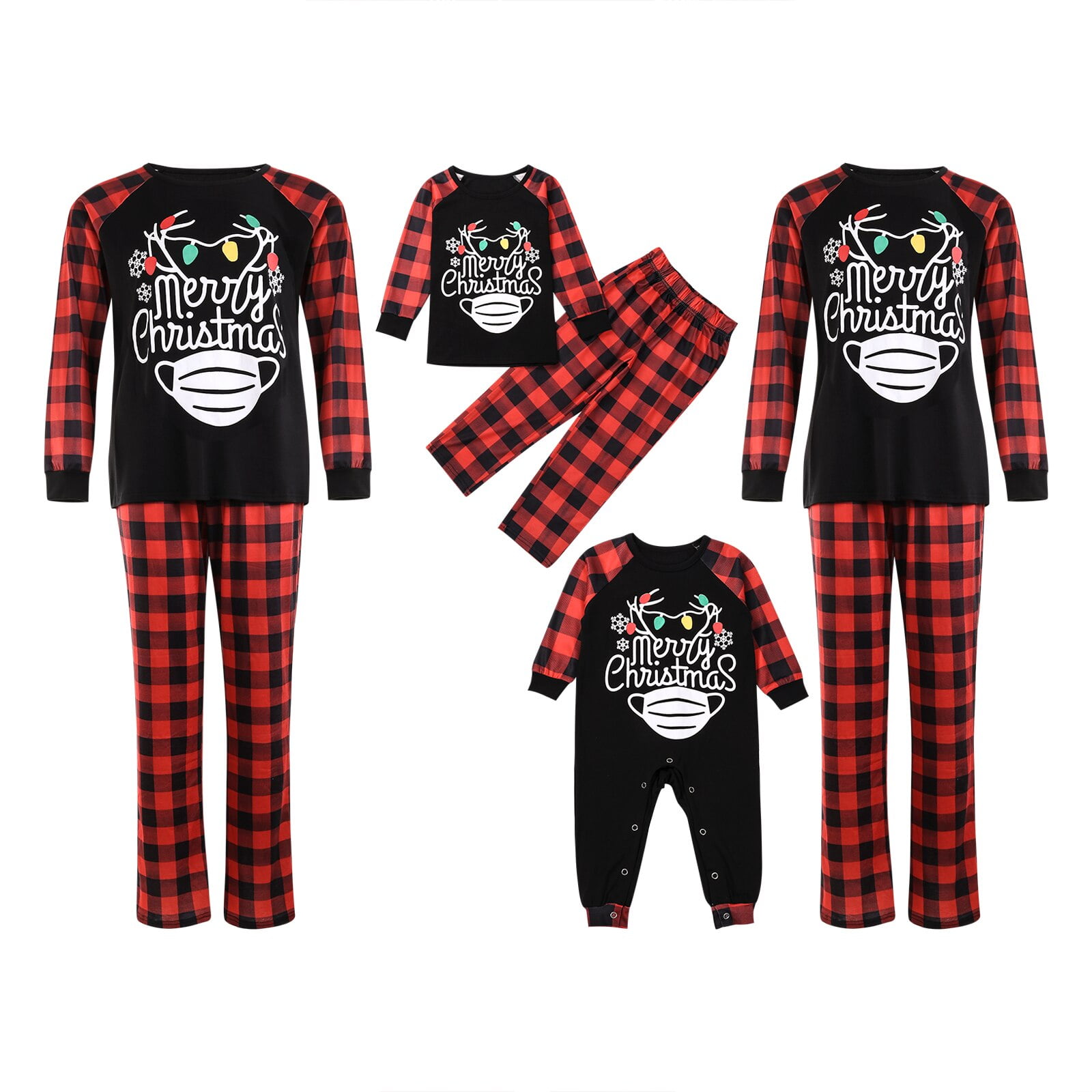 Hjcommed Christmas Pajamas Matching Set for Personalized Quarantine Family Classic Red Plaid Sleepwear Party Holiday Pjs