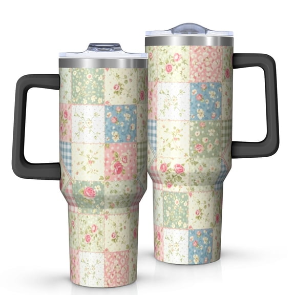 40oz Pioneer Flower Floral Print Pattern Insulated Tumbler with Handle, BPA-Free Leak Proof Lid and Straws, Double Wall Vacuum, Hot 12h/Cold 34h