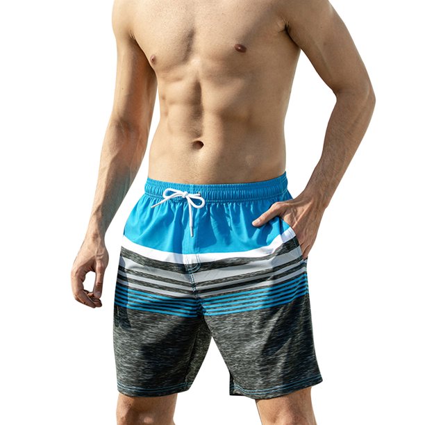 ZMHEGW Mens Swimming Trunks With Compression Liner Swimming Trunks Print Blue L