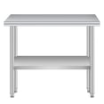 thumbnail image 1 of Heavy Duty Stainless Steel Outdoor Kitchen Storage Table –Commercial Prep Work Table with Adjustable Undershelf, Backsplash, Rounded Corners, Rust Resistant, NSF Certified, 1 of 7
