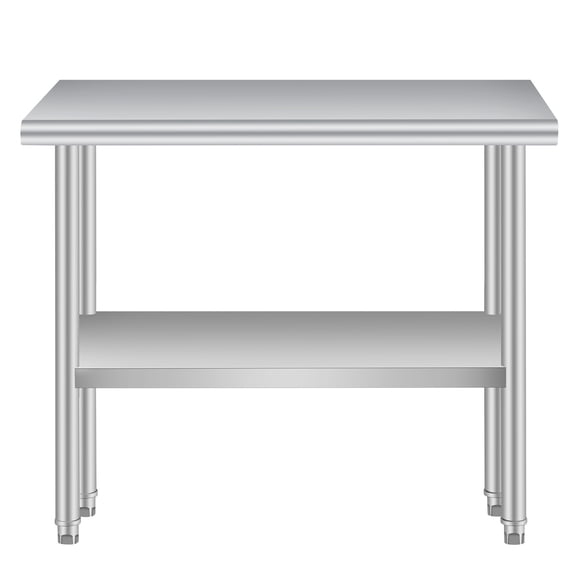 Heavy Duty Stainless Steel Outdoor Kitchen Storage Table –Commercial Prep Work Table with Adjustable Undershelf, Backsplash, Rounded Corners, Rust Resistant, NSF Certified
