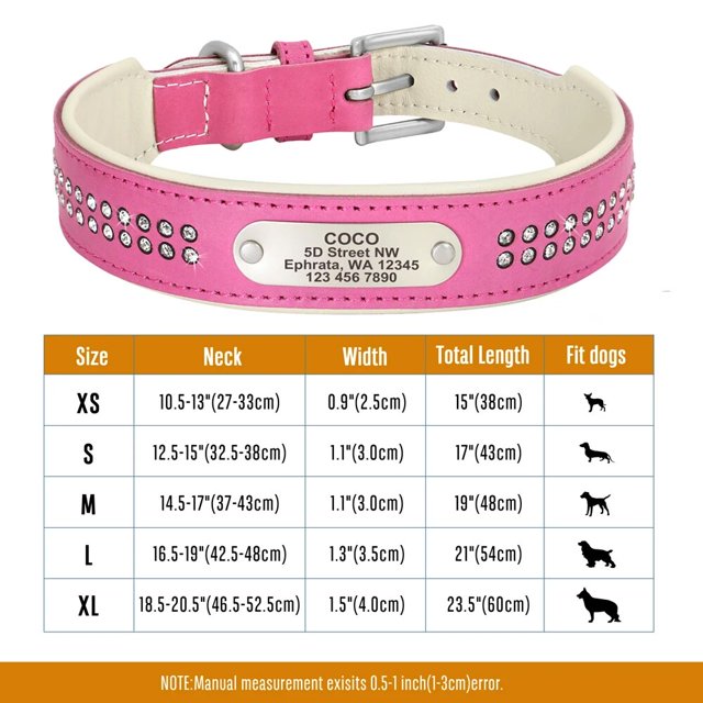 Personalized Dog Collar Bling Rhinestone Leather Pet Collars For Small Medium Large Dogs Engraved Pet ID Nameplate Necklace ShopWise Round