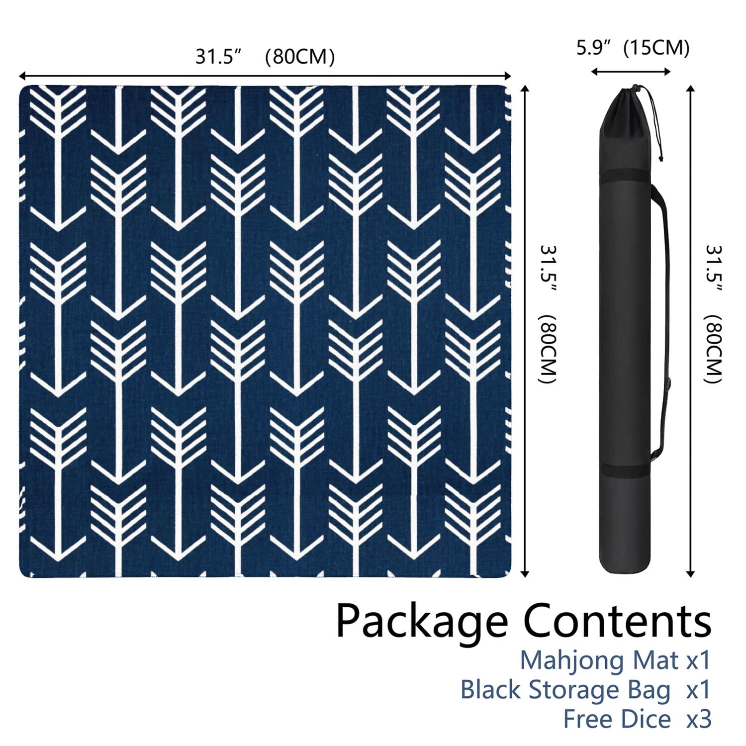 Boho Style Large Non-Slip Playing Surface for Mahjong 31.5x31.5 Inch Rubber Mat with Noise Dampening for Card Games Board Games and Game Room Decor