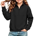 thumbnail image 2 of ZBSOKO Girls' Sweatshirts Quarter Zip Pullover Warm Sweatshirt Turn Down Collar Loose Fit Solid Color Winter Tops Sizes 5-15 Years, 2 of 7