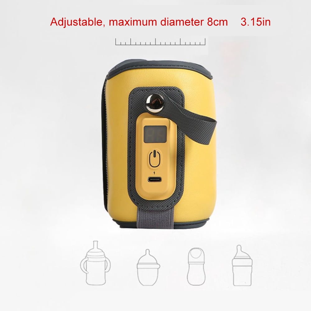 USB Baby Bottle Warmer Adjustable Leather Bottle Insulation Cover with 5-Temperature Settings Portable Constant Temperature Milk Warmer for Home, Car & Travel – Blue