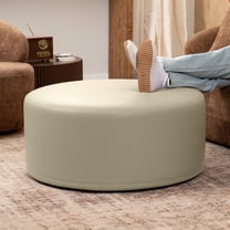 Jaxx Candler Round Coffee Table Ottoman, Large, 36-Inch, Premium Faux Leather, Natural