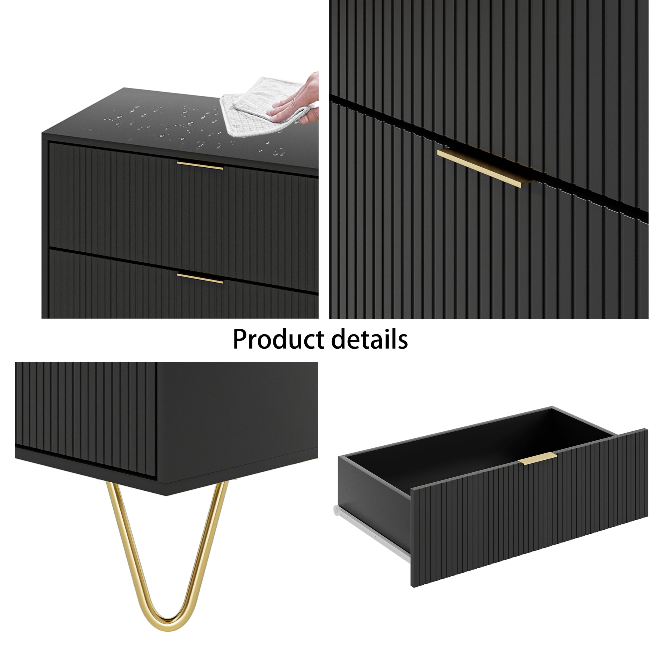 Space-Saving 6-Drawer Dresser Cabinet - Modern Black Vertical Grain Storage for Bedroom, Living Room & Entryway