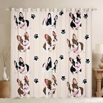 Manfei Cute Puppy Dog Blackout Curtains Set of 2 (52x84 Each),Cartoon Pet Footprint Window Curtains,Black Brown Curtains and Drapes For Boys Kids,Breathable Home Decor