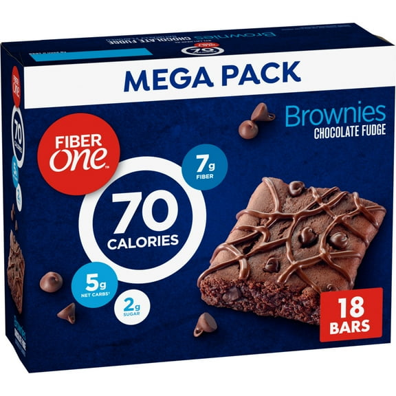 Fiber One 70 Calorie Brownies, Chocolate Fudge Snack Bars, Mega Pack, 18 Ct, 16 oz
