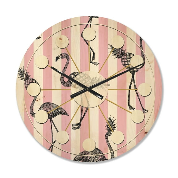 Designart 'Flamingo on Pink Retro' Mid-Century Modern Wood Wall Clock