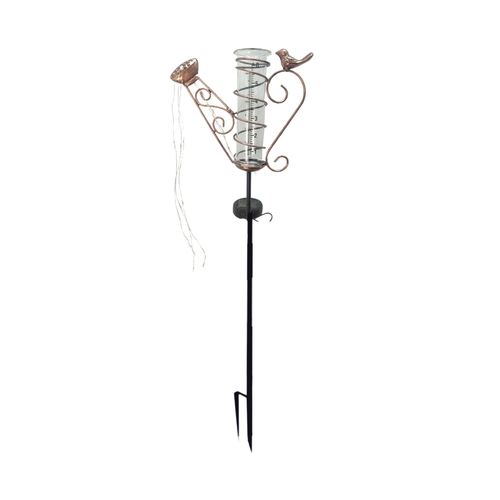 35.1 Inch Rain Gauge, Solar Lighted Garden Stake Decorations with 16