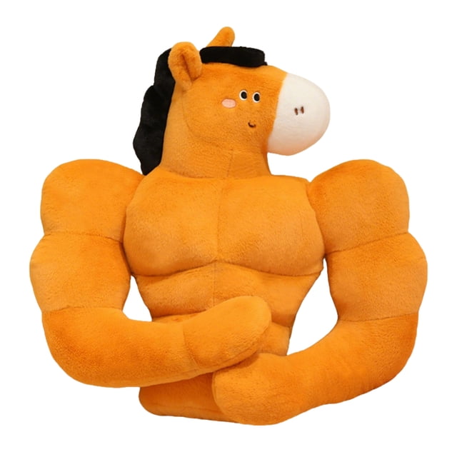 ICQOVD Oreiller en Peluche Cheval Musclé Moelleux Coussin Animal Drôle