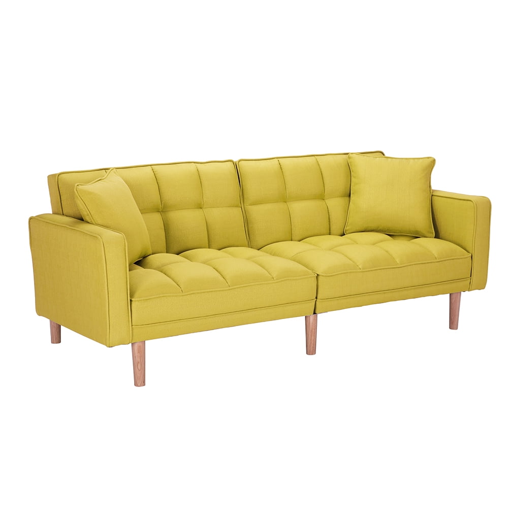 Kepooman Modern Futon Sofa Bed With 2 Pillows for Small Spaces Living Room Bedroom, Yellow Kepooman Modern Futon Sofa Bed With 2 Pillows for Small Spaces Living Room Bedroom, Yellow