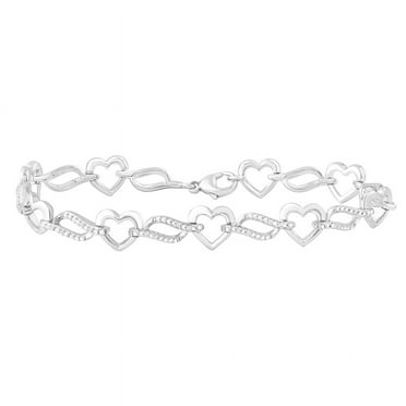 Brilliance Sterling Silver 1/10 CTTW Diamond Heart Shape Bracelet, Women, Adults