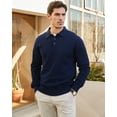 thumbnail image 2 of Kallspin Men's Cotton Knit Polo Sweater Business Casual Long Sleeve Pullover Sweater(Navy Blue,X-Large), 2 of 9