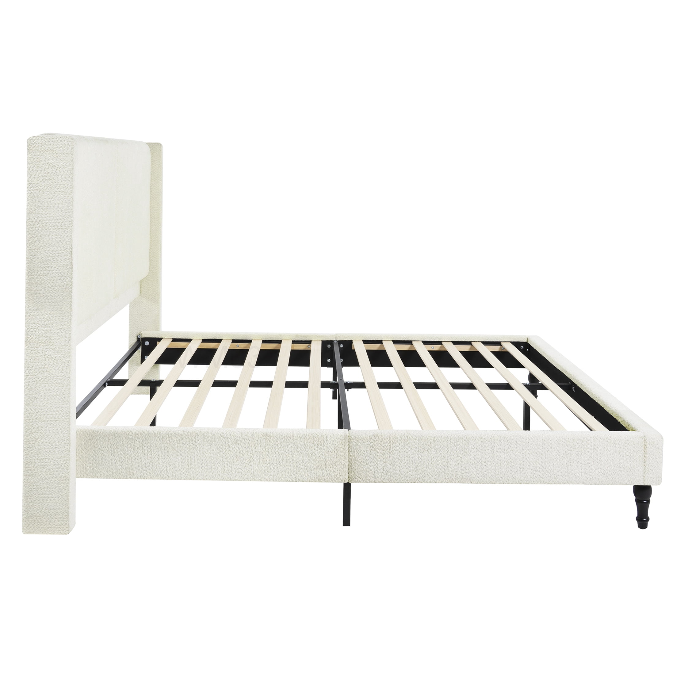 Modern Boucle Fabric Upholstered Bed Frame, Queen Size with High Headboard, No Box Spring Required