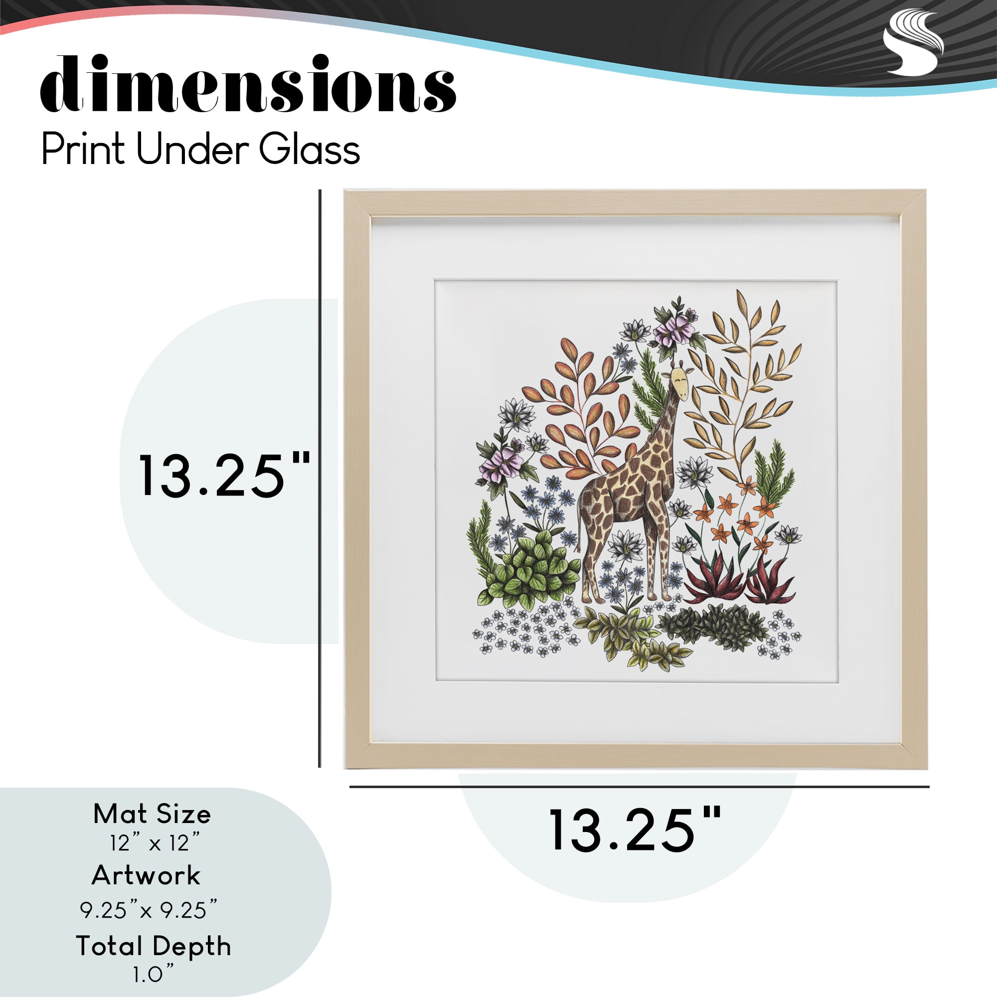 Jungle Wildlife Giraffe Birch Framed Print Under Glass, design by Cecilia Battaini