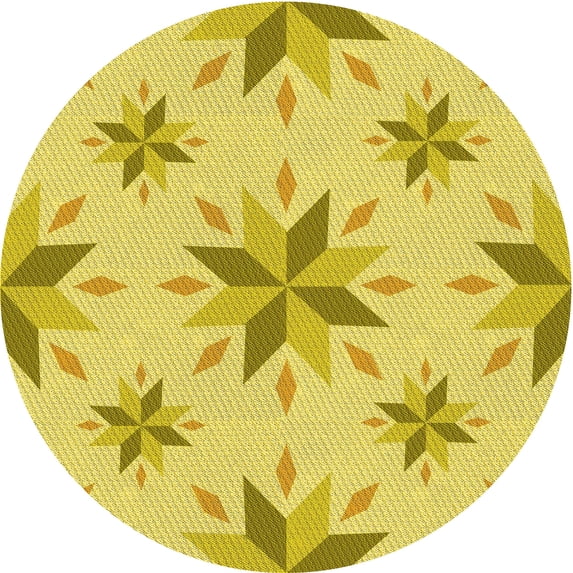 Ahgly Company Indoor Round Patterned Banana Yellow Area Rugs, 3' Round