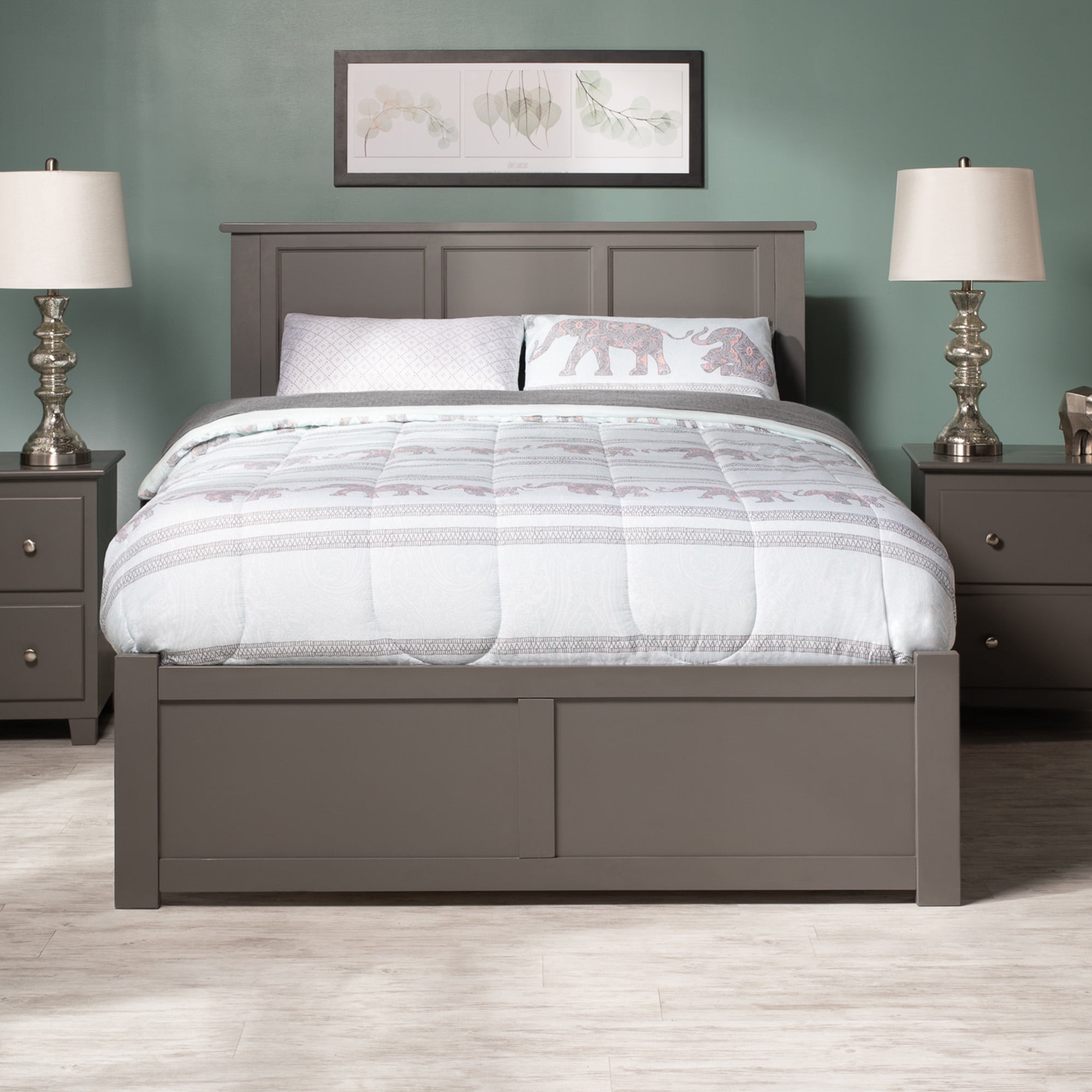 AFI Madison Full Solid Wood Platform Bed with Footboard & Twin Trundle, Grey