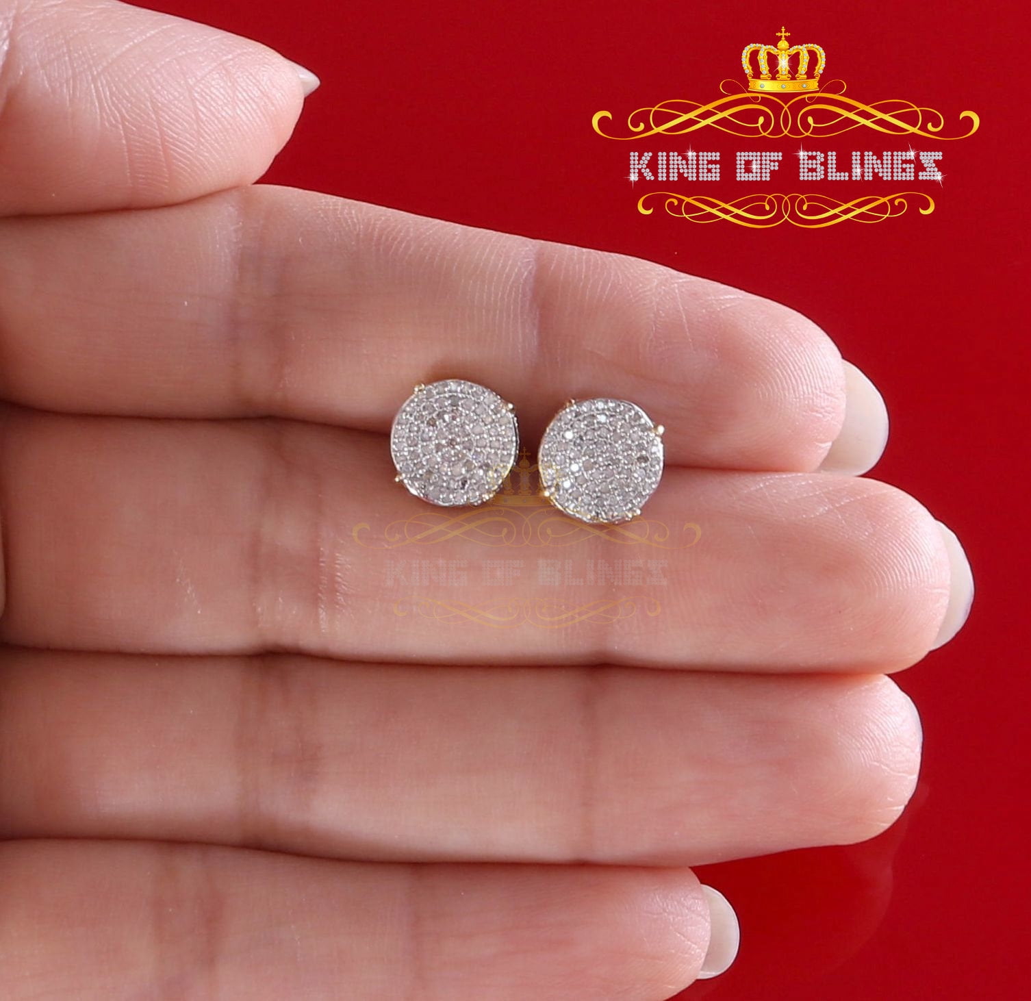 King of Bling's 0.30ct Round 925 Sterling Silver 0.30ct Diamond For Women's/ Men's Yellow Stud Earrings