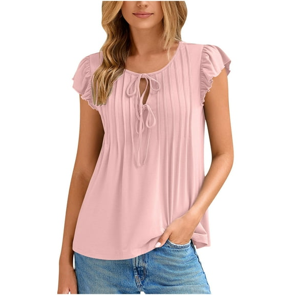 EINCcm Women Summer Casual TShirt Resort Outfits Ruffle Cap Sleeve Crew Neck Front Bow Tie Tops Loose Flowy Beach Blouse Shirts