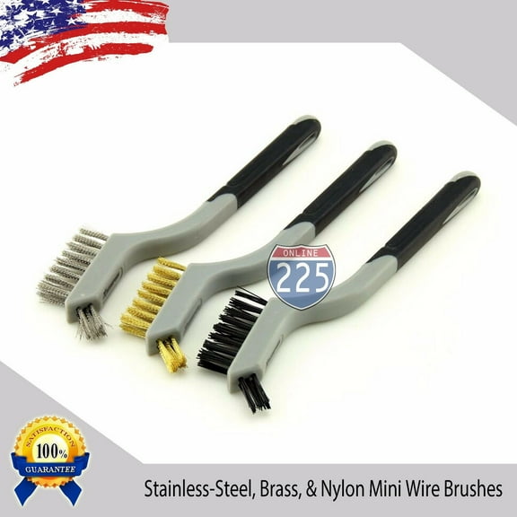 3 Mini Wire Brushes Nylon Brass Stainless-Steel Cleaning Detailing Polish Set US