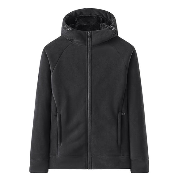 Mens Sherpa Jackets Long Sleeve Fleece Coats Solid Color Hooded Warm Thick Outerwear with Pockets