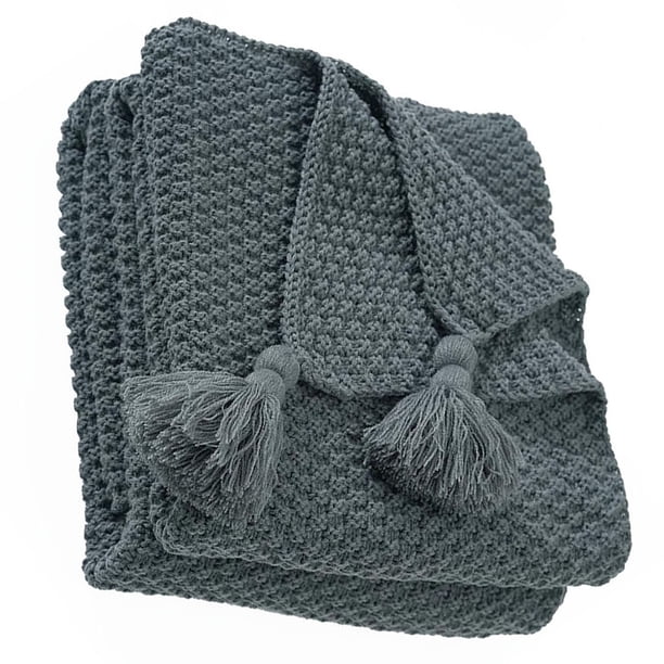 Naiovety Manta de sofá de punto suave con funda decorativa para sofá, chal para siesta con borlas