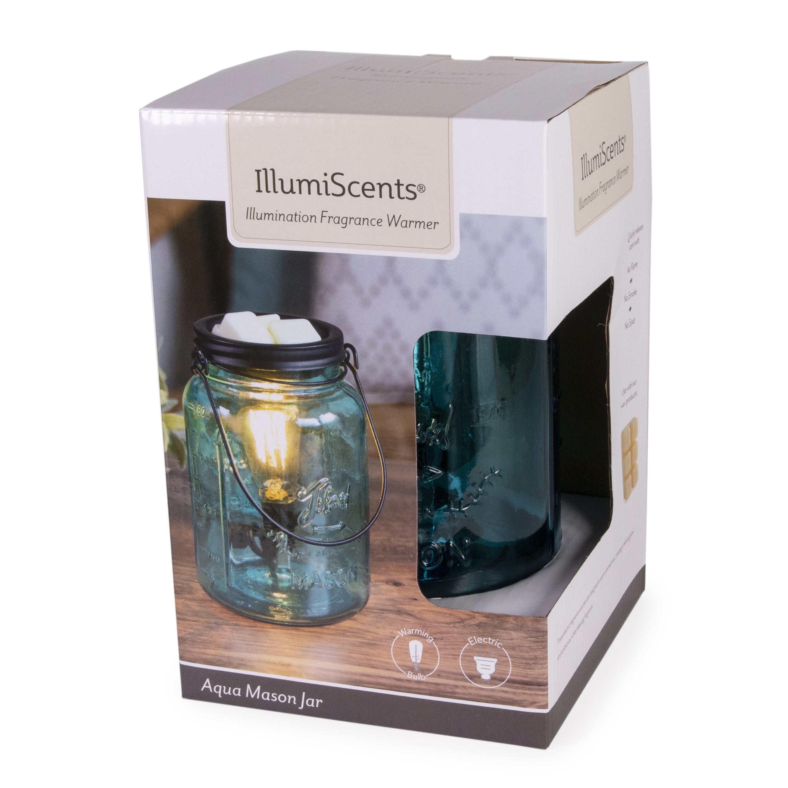 IllumiScents Aqua Mason Jar, Electric Wax Warmer for Scented Wax