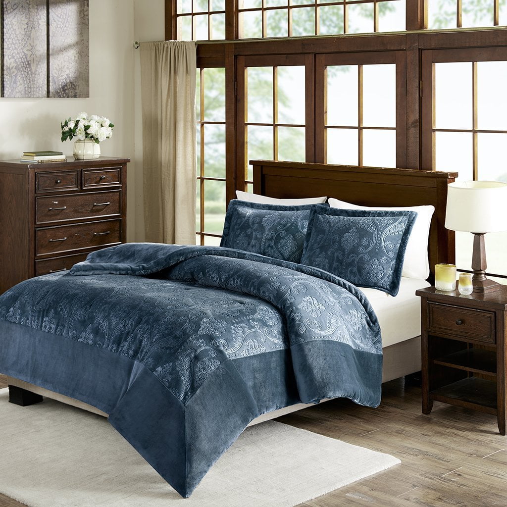 Kramer Textured Plush Comforter Mini Set Blue Full/Queen, Keep yourself