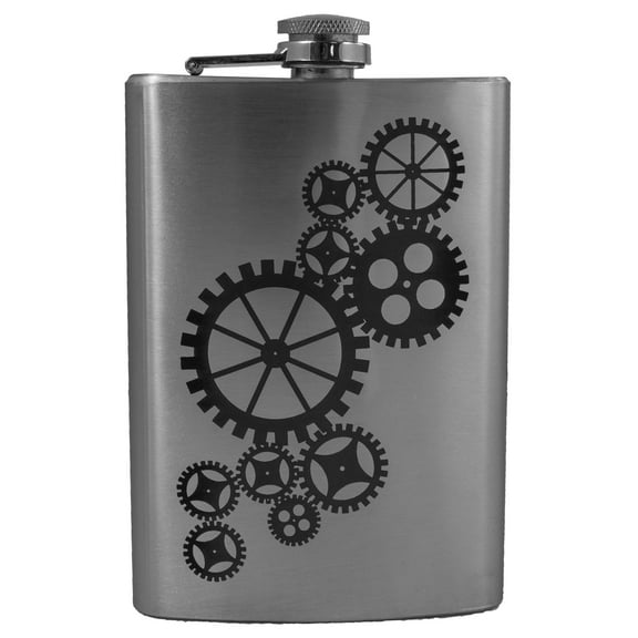 8oz Gears Flask Laser Engraved
