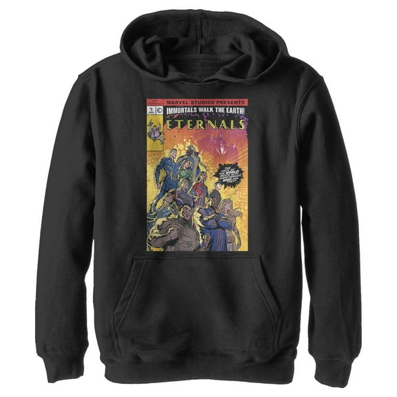 Boy's Marvel Eternals Heroes Comic Book Cover Pull Over Hoodie Black Small