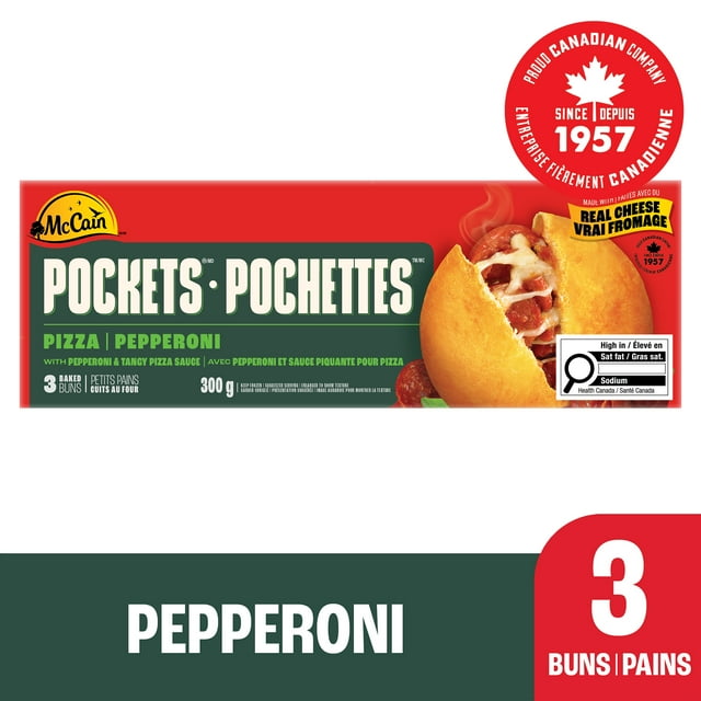 McCain® Pizza Pockets® Pepperoni, 3 pack, Frozen Pizza Snacks, Made in Canada from Domestic and Imported Ingredients, 3 x 100g