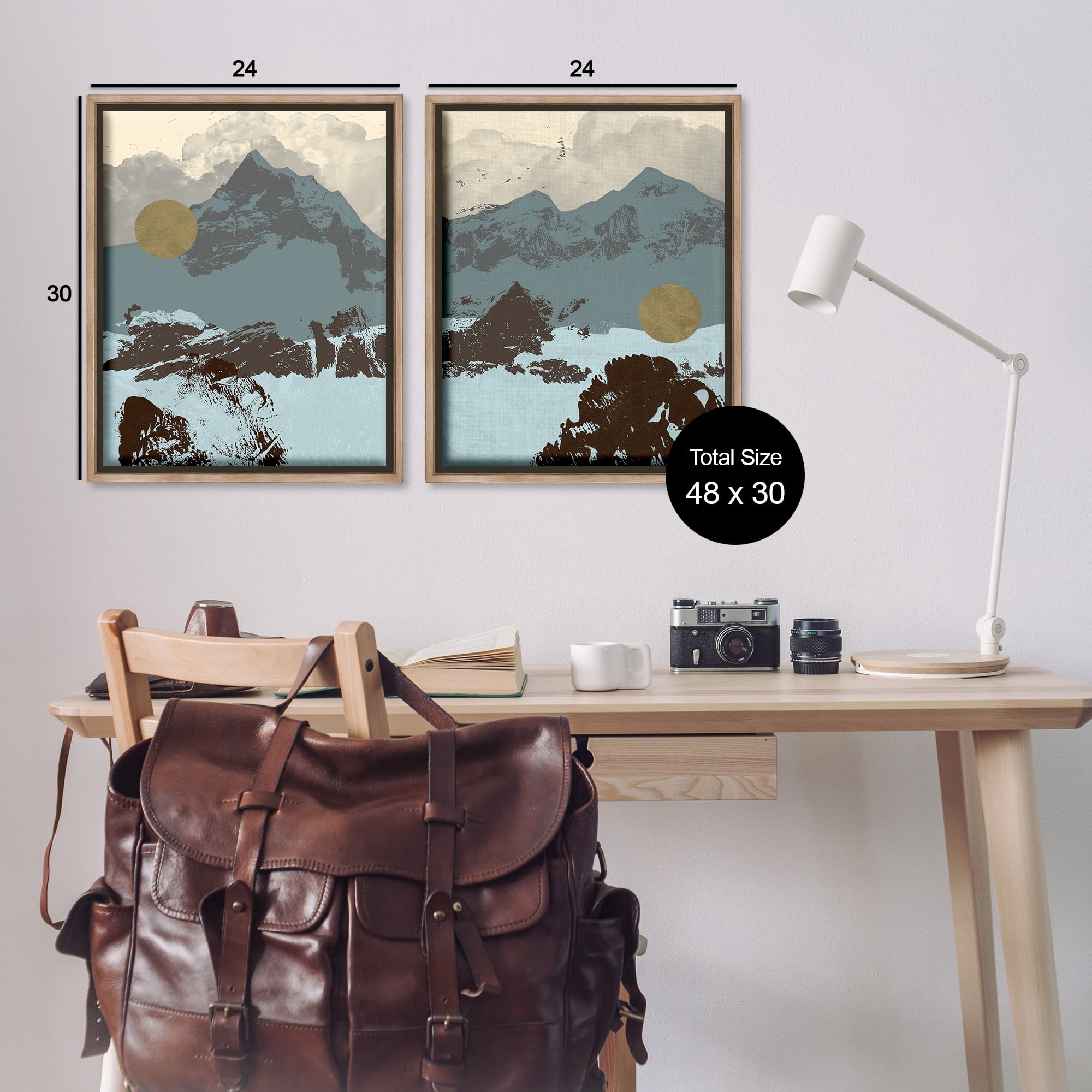 Stupell Industries Mountain Range over Abstract Landscape Painting Brown Floater Framed Canvas Art Print Wall Art, 25 x 31, Set of 2