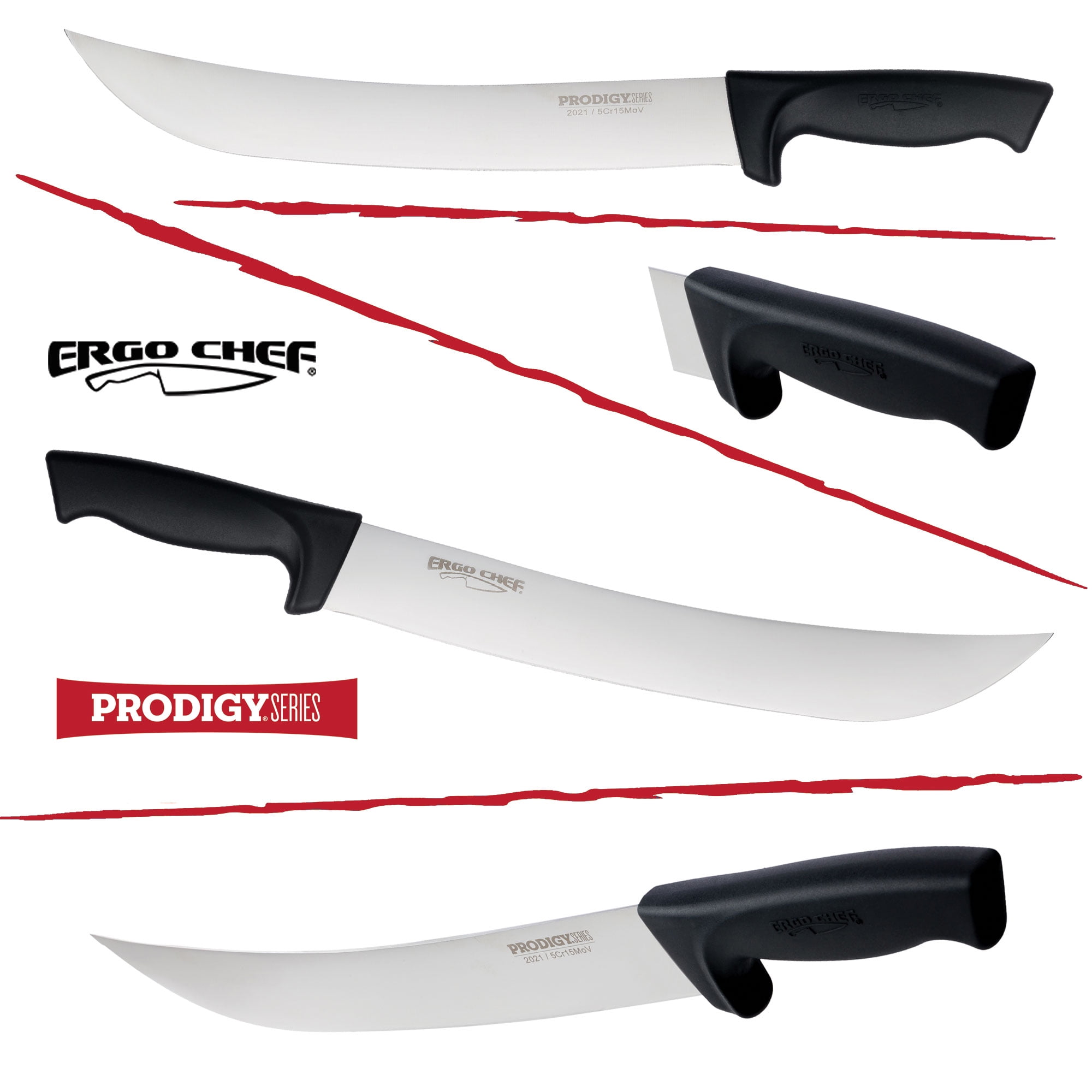 Ergo Chef Prodigy Series 12" Cimeter Curved High Carbon Stainless Steel Blade - Breaking Knife - Butcher's Meat Knife, Ergonomic Non-Slip Handle