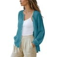 thumbnail image 3 of CaComMARK PI Button Down Shirt Women Casual Long Sleeve Shirts Breathable Plus Size Summer Sheer Mesh Tops Beach Cover Up Blue, 3 of 9