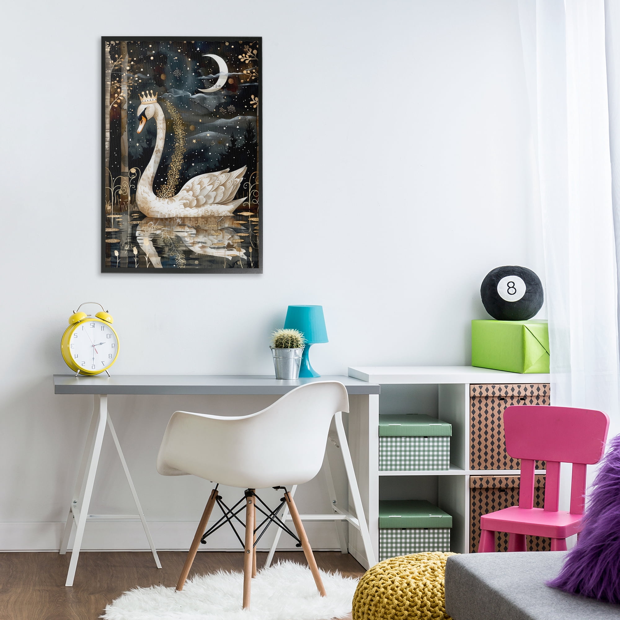 Stupell Industries Regal Swan Moonlight Animals & Insects Painting Black Framed Art Print Wall Art, 20 x 30