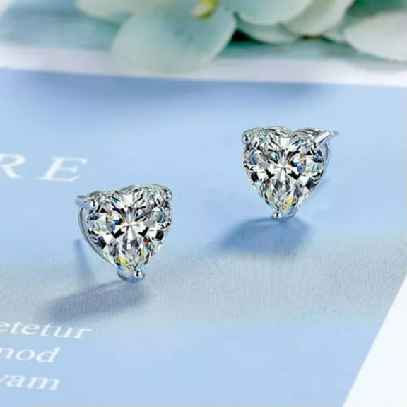 MATROOY Women AAA Crystal Zircon 925 Silver Heart Stud Earrings Jewelry 9 Color-White