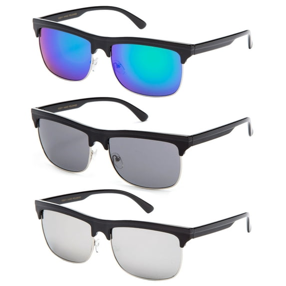 3 Pack Metal Rectangular Frame Fashion Vintage Sunglasses for Men for Women, Flat Lens with Mirror