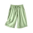 thumbnail image 5 of cfhntfmh Shorts for Women Casual Summer Elastic Waisted Lounge Pants Soft Folded Hem Straight Leg Knee Length Pants, 5 of 6