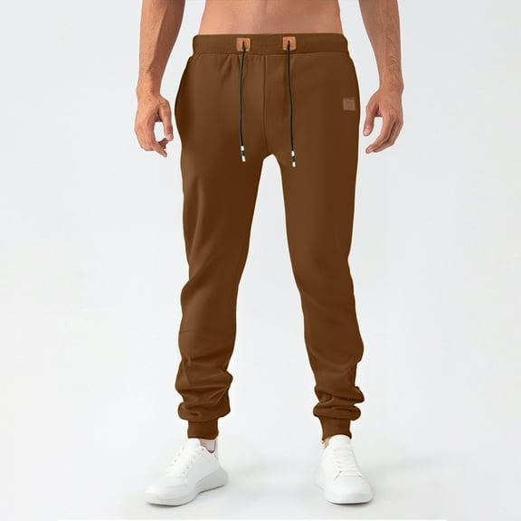 ITSAME Mens Joggers with Pockets, Running Workout Trousers Active Fit Drawstring Athletic Sweatpants Coffee L