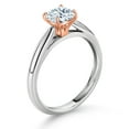 thumbnail image 3 of Gem Stone King 0.71 Ct Cushion White Zirconia 925 Sterling Silver Engagement Ring with 10K Rose Gold Prongs, 3 of 4