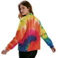 thumbnail image 3 of COEQINE Bomber Jacket Women 2025 Zip Up Stand Collar Bomber Outfits Winter Trendy Varsity Jackets Shackets with Pockets, Cropped Casual Winter Coat, Small, Colorful Rainbow Tie-dye, 3 of 7